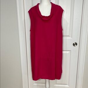 Bryn Walker Linen Dress Large Cowl Neck Raspberry Red Sleeveless Lagenlook